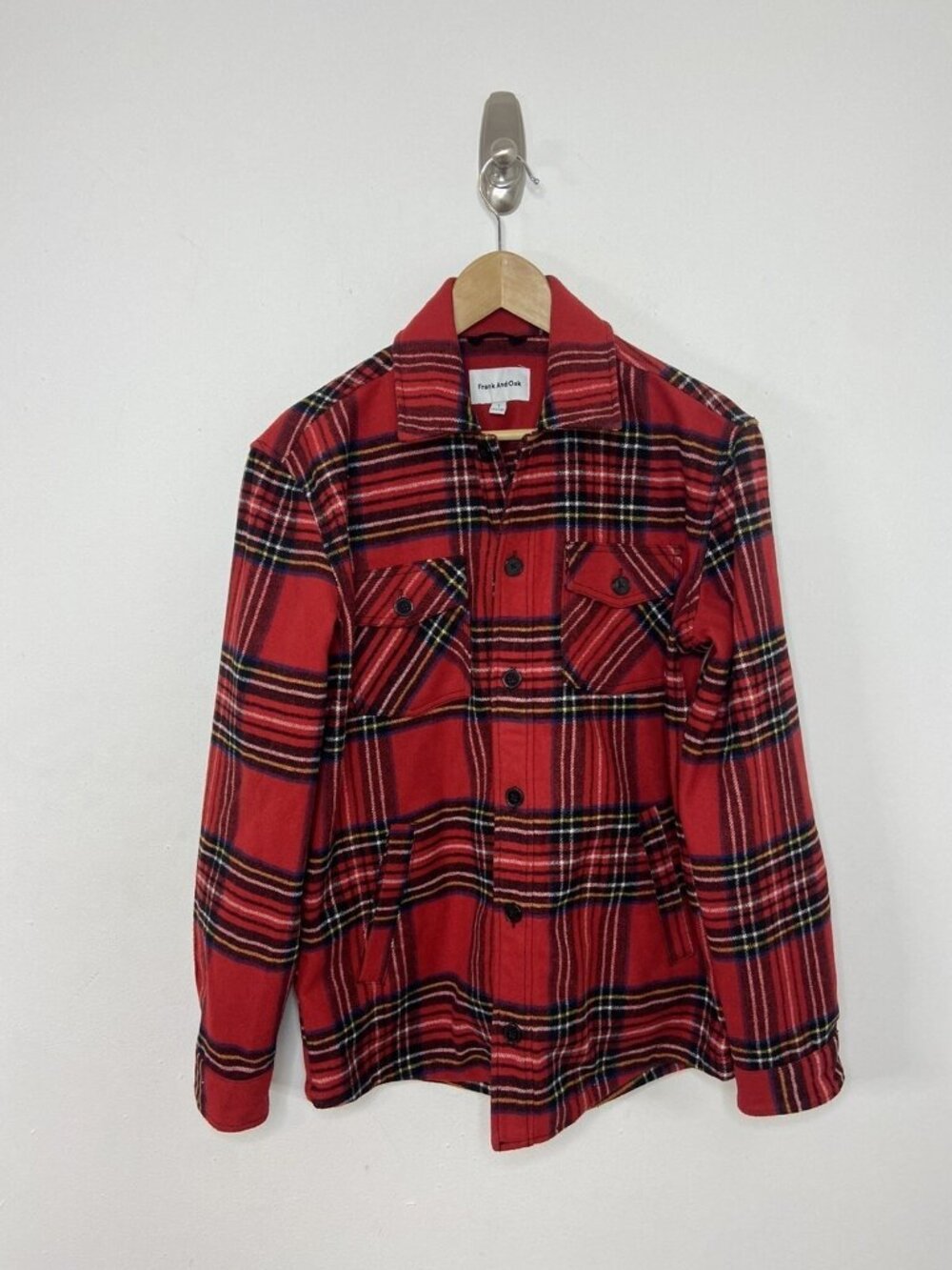 Frank And Oak Men S Wool Blend Red Buffalo Plaid Shacket Button Jacket Heavy